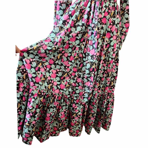 ROLLER RABBIT Shirt Maxi Dress Floral Blue Long Sleeve Cotton Button Down Medium - Picture 4 of 10